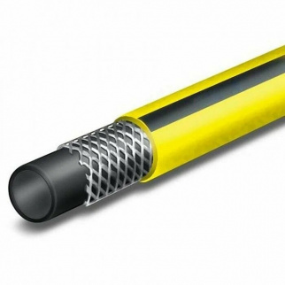 Шланг Гидроагрегат ПВХ-арм D20, 3/4", 20м, Усил. с фитингом, Жел.чер.пол. (бухта) фото 45511