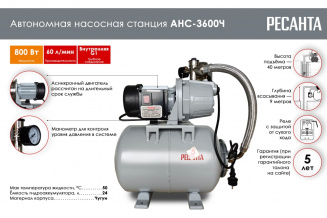 Насос-станция авт. водосн. Ресанта АНС-3600Ч (77/1/3) фото 38561