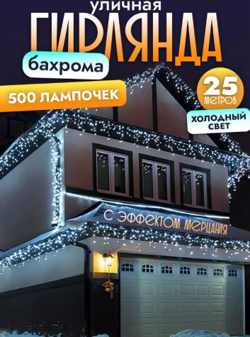 Гирлянда уличная дождь/бахрома 25м (S-1726) белая